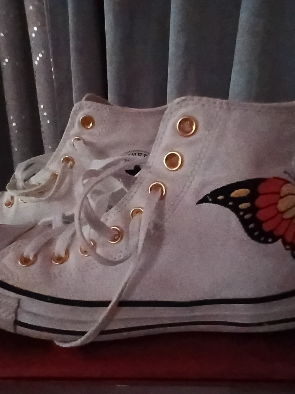 Converse White High-Top Sneakers with Butterfly Wing Accent